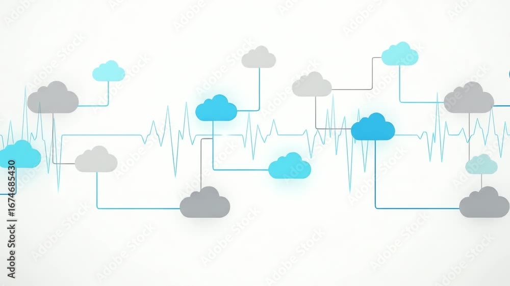 Poster cloud computing network visualization - interconnected servers and data flow.
