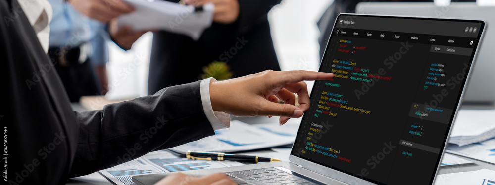 Aufkleber business intelligence and data analysis concept. analyst team working on financial data analysis das