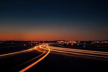 Lone Aircraft Taxiing with Illuminated Path at Dusk Under a Clear Twilight Sky