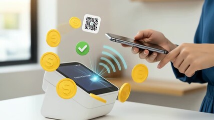 Contactless Payment with Smartphone and POS Terminal. - Powered by Adobe