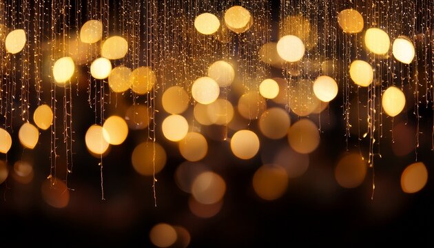 golden string lights bokeh against a black background
