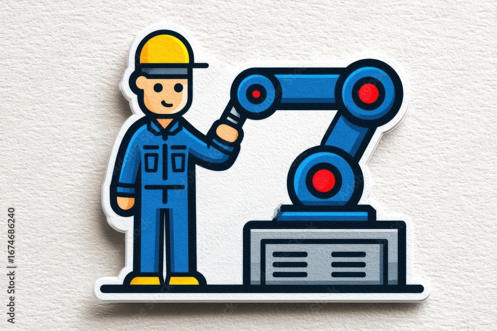 Aufkleber enthusiastic technician engaging with advanced robotic automation technology in a dynamic industrial