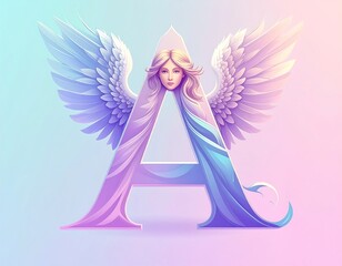 Elegant letter A with angelic figure