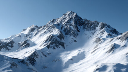 Fototapeta premium Majestic snow-covered mountain peak under a clear blue sky, showcasing pristine alpine scenery 