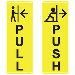 Push pull door sign. Vector push and pull icon sticker design concept.