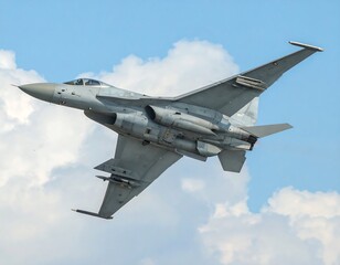Fighter jet soaring through a partly cloudy sky (1)