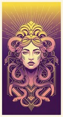 Mythical medusa portrait with serpentine hair in vibrant gradient art