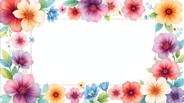 Watercolor Floral Border with Space for Text