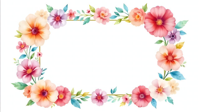 Watercolor Floral Border with Space for Text