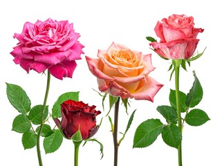 Four roses of varying colors