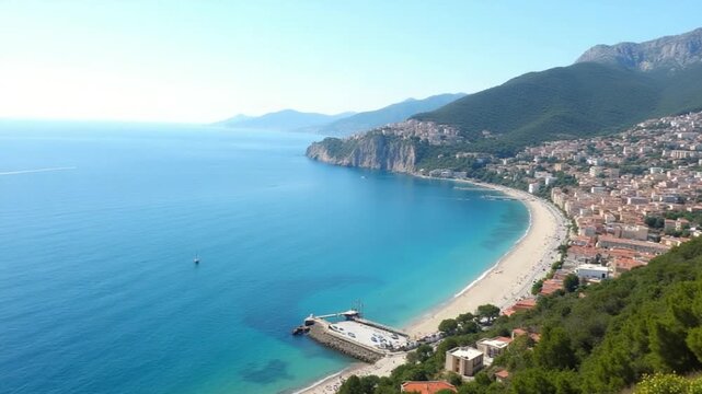 Above Sorrento Beach in Sorrento Naples in Italy . Scenery Sky.