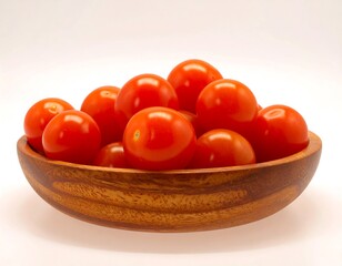 Fresh cherry tomatoes in a wooden bowl