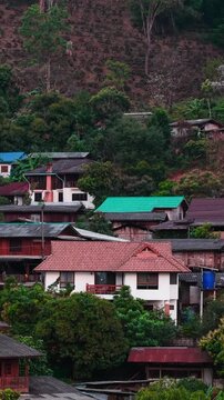 Colorful houses and lush vegetation create a vibrant tapestry on the hillside of mae salong