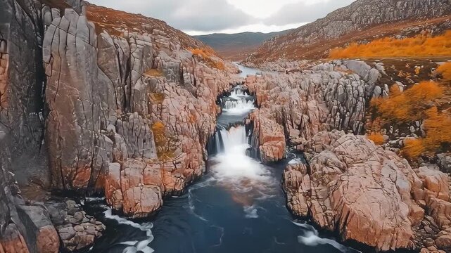 Majestic canyon rock surrounds Cod River creating dramatic natural landscape scenery

