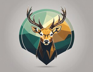 Geometric deer portrait with landscape