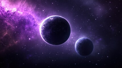 Fototapeta premium Two planets in purple nebula deep space
