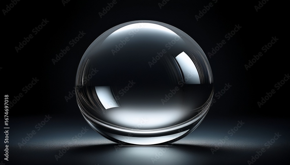 Poster empty glass sphere on black background sphere glass empty minimalistic isolated reflection simplicit