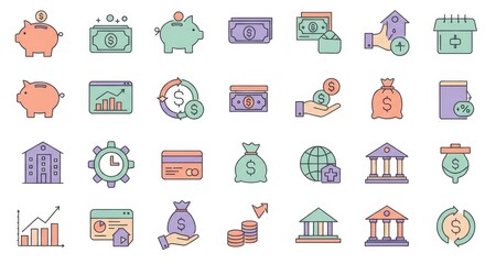 Finance and Banking Icon Set with Flat Vector Design