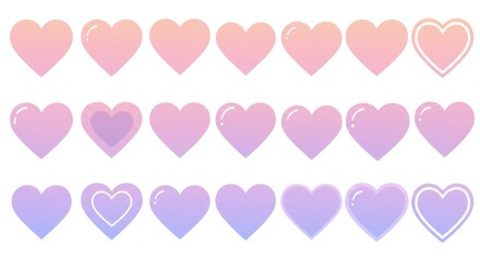 Set of Heart Icons in Gradient Pink and Red Colors