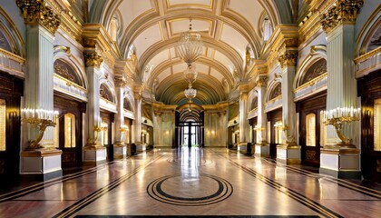 Obraz premium grand opulent palace hall with arched ceilings gold accents and marble floor