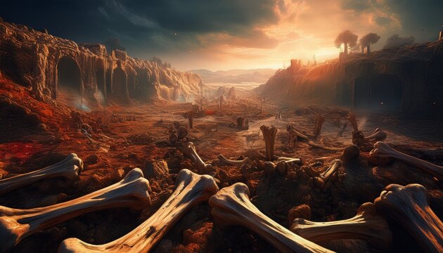 the vision of the valley of dry bones with bones coming together being covered with flesh and coming to life