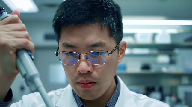 Scientist Using Pipette in Lab.