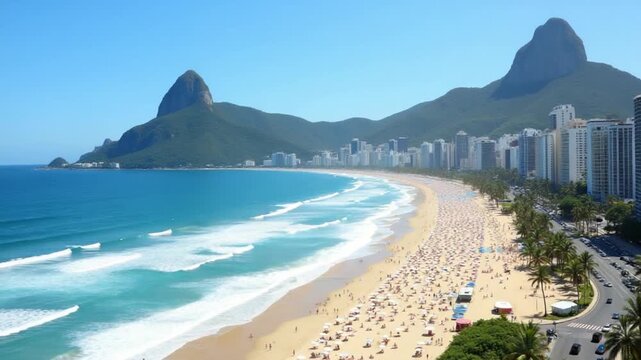 Famous Copacabana Beach at Downtown Rio de Janeiro in Rio de Janeiro Brazil.. Amazing Background.