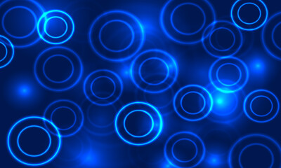 Glowing blue circles abstract background with a futuristic and high-tech feel. overlapping neon rings on a dark backdrop.