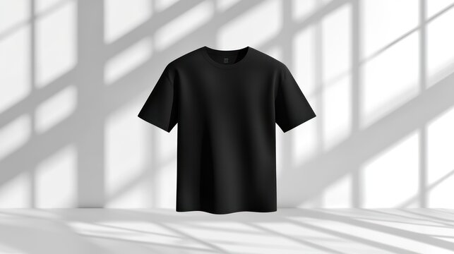 Black t shirt mockup on white background with shadows