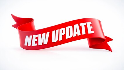 New Update Sticker ,Red Banner tag label round rectangular ribbon curl , Sale badge icon symbol.