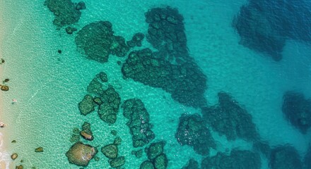 Naklejka premium Aerial Top-Down View of a Crystal Clear Turquoise Sea