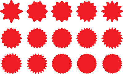 Set of red starburst. Price sticker, sale sticker, price tag, starburst, quality mark, Circle sticker set. red starburst shape tags for price tags