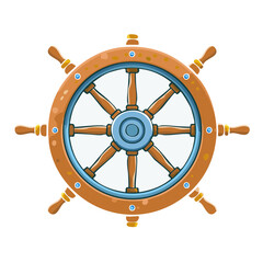 Cartoon style vintage steering wheel with wooden handles isolated on a blank background