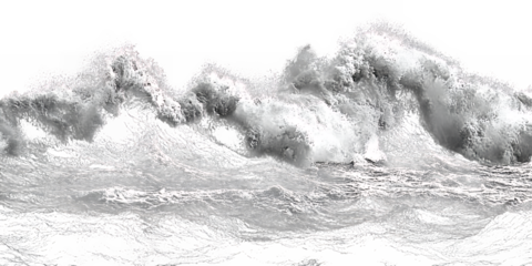 Dynamic black and white ocean waves crashing with white foam isolated on transparent background