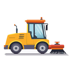Yellow road sweeper vehicle illustration, street cleaning machine on white backdrop