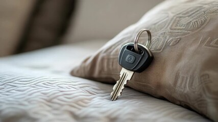 Single key on beige pillow with textured cover - Powered by Adobe