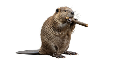 Isolated beaver eating wood rodent wildlife animal nature brown fur tail teeth gnawing cute beaver image on transparent background