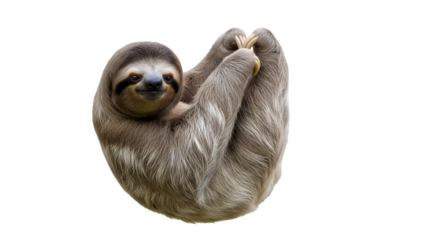 Cute sloth hanging isolated on black background adorable animal wildlife slow mammal tropical rainforests on transparent background