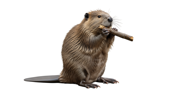 Isolated beaver eating wood rodent wildlife animal nature brown fur tail teeth gnawing cute beaver image on transparent background