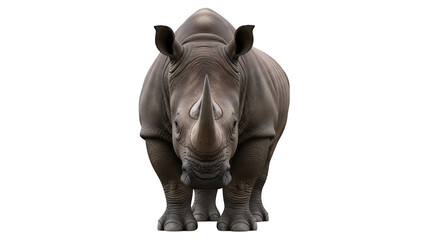 Rhino closeup wildlife animal african safari endangered species wild nature big five gray rhinoceros horn front view on transparent background