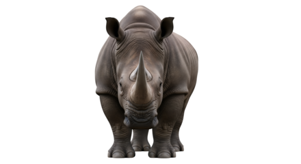 Rhino closeup wildlife animal african safari endangered species wild nature big five gray rhinoceros horn front view on transparent background