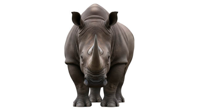 Rhino closeup wildlife animal african safari endangered species wild nature big five gray rhinoceros horn front view on transparent background