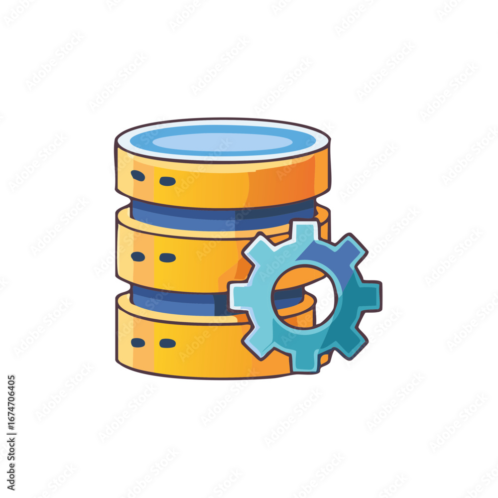 Aufkleber Digital Database Stack with Configuration Gear for Storage System Optimization