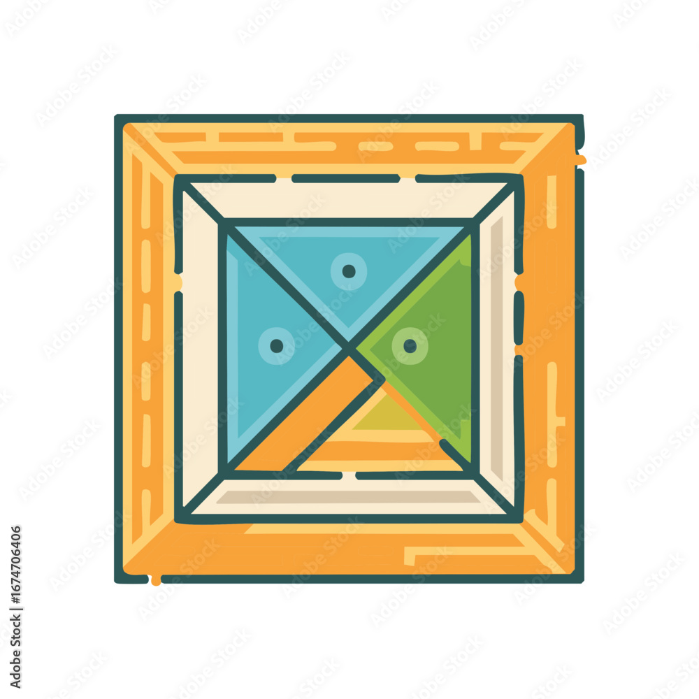Poster abstract geometric square shape with triangle elements and rounded accents