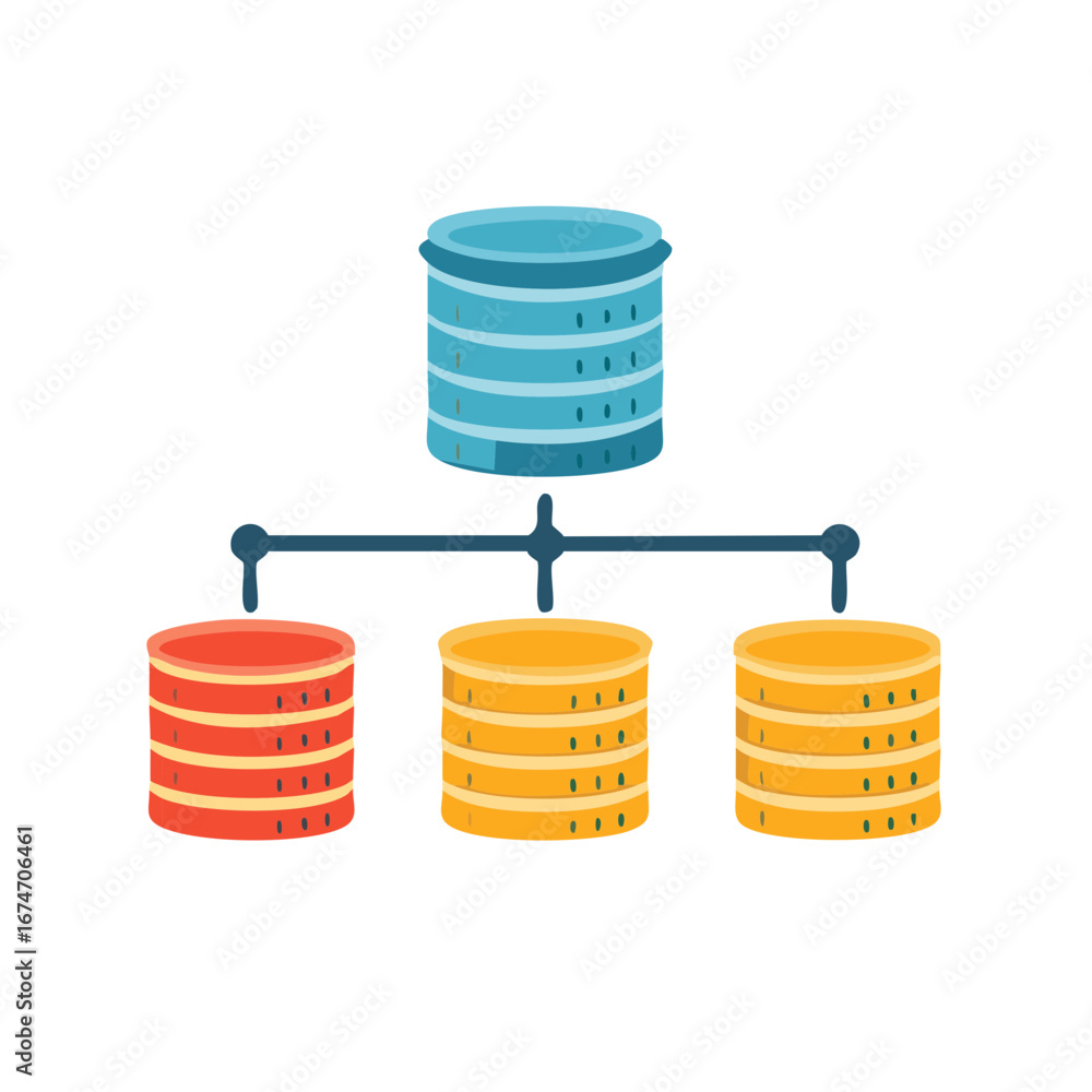 Aufkleber data storage network with multiple connected database servers and colorful data units