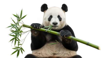 Panda bear eating bamboo shoots wildlife animal conservation endangered species cute animal black and white bear on transparent background