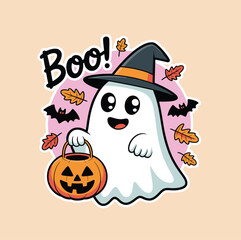 Festive Ghost Halloween Spooktacular Fun with Pumpkin and Spooky Elements Illustration