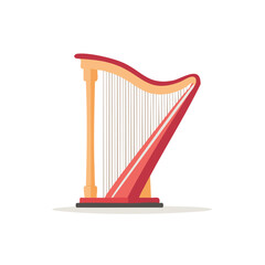 Stylized Red and Gold Harp Musical String Instrument Flat Vector Illustration for Classical Music Themes