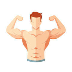 Fototapeta premium Athletic Man Flexing Biceps Showing Muscular Bodybuilding Physique and Abs