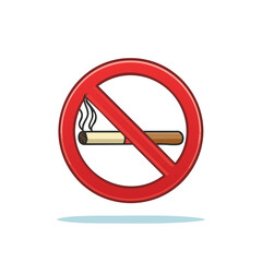 A bold cartoon icon of a no smoking sign showing a prohibited lit cigarette for public health awareness